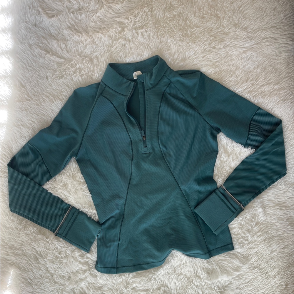 Lululemon Two-tone ribbed running half zip size 8 teal green